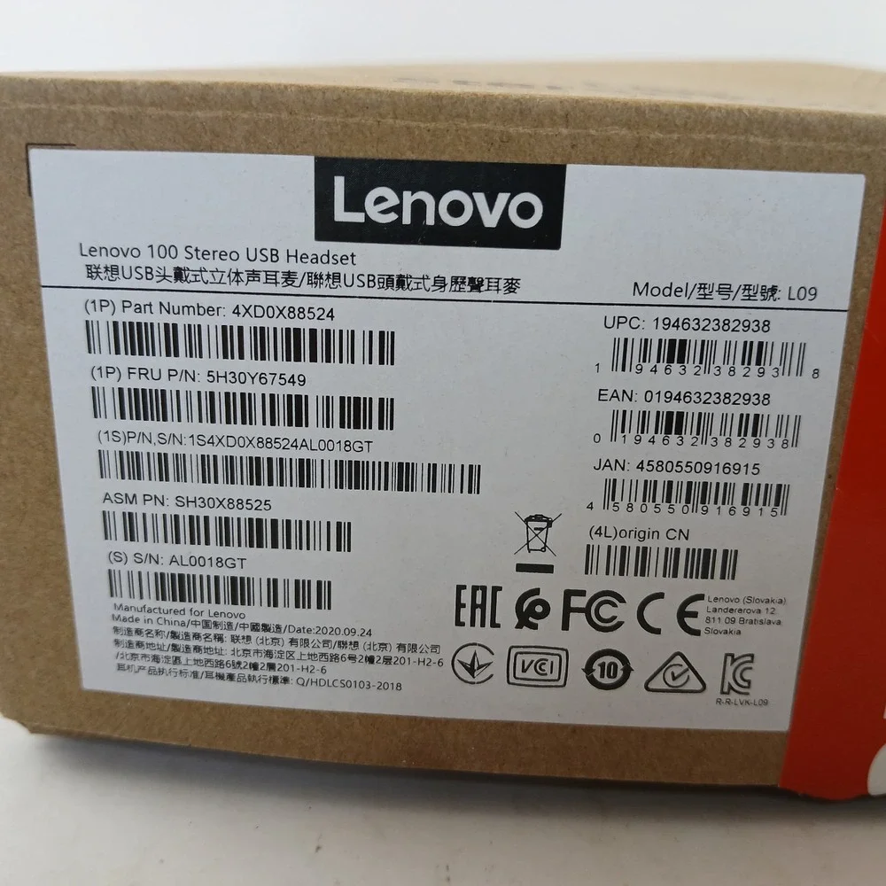 Lenovo 100 Stereo USB Wired Headset Model L09